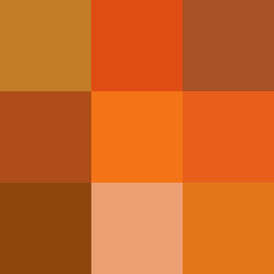 A set of 9 squares in a 3x3 grid with different shades of orange